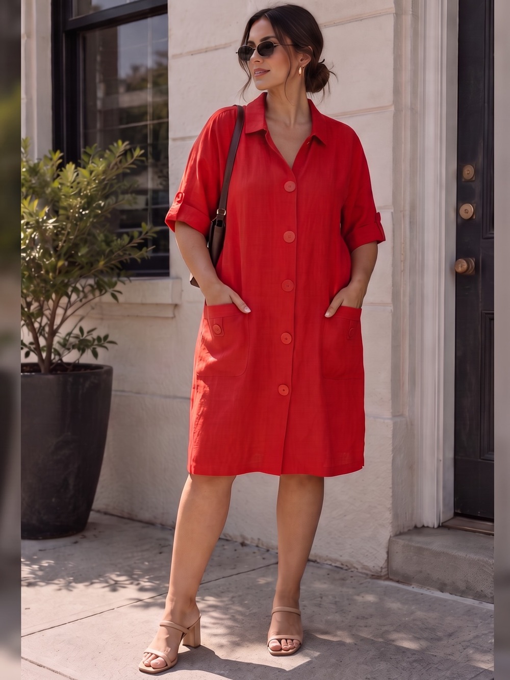 VINTAGE CAROLE LITTLE 100% Linen Shirt Dress